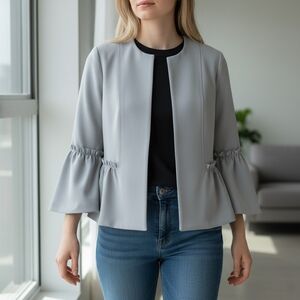 Sz 6 US Grey Topshop Cropped Blazer Ruffled Bell Sleeves Open Front